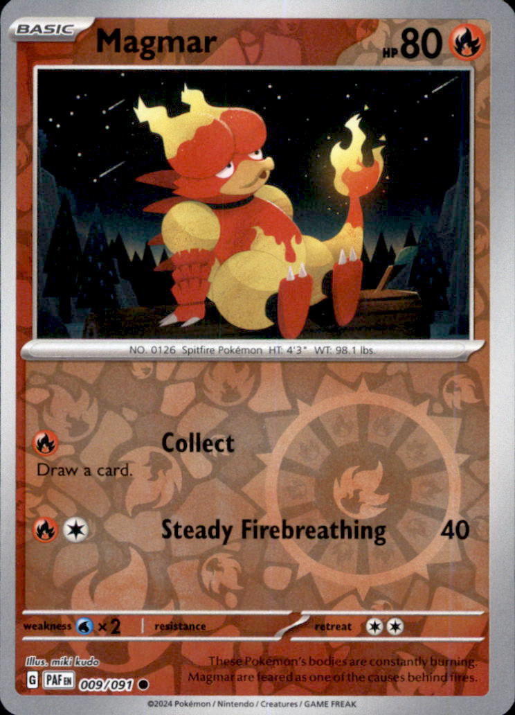 Magmar Reverse Holo Common SV: Paldean Fates 009/091 NM