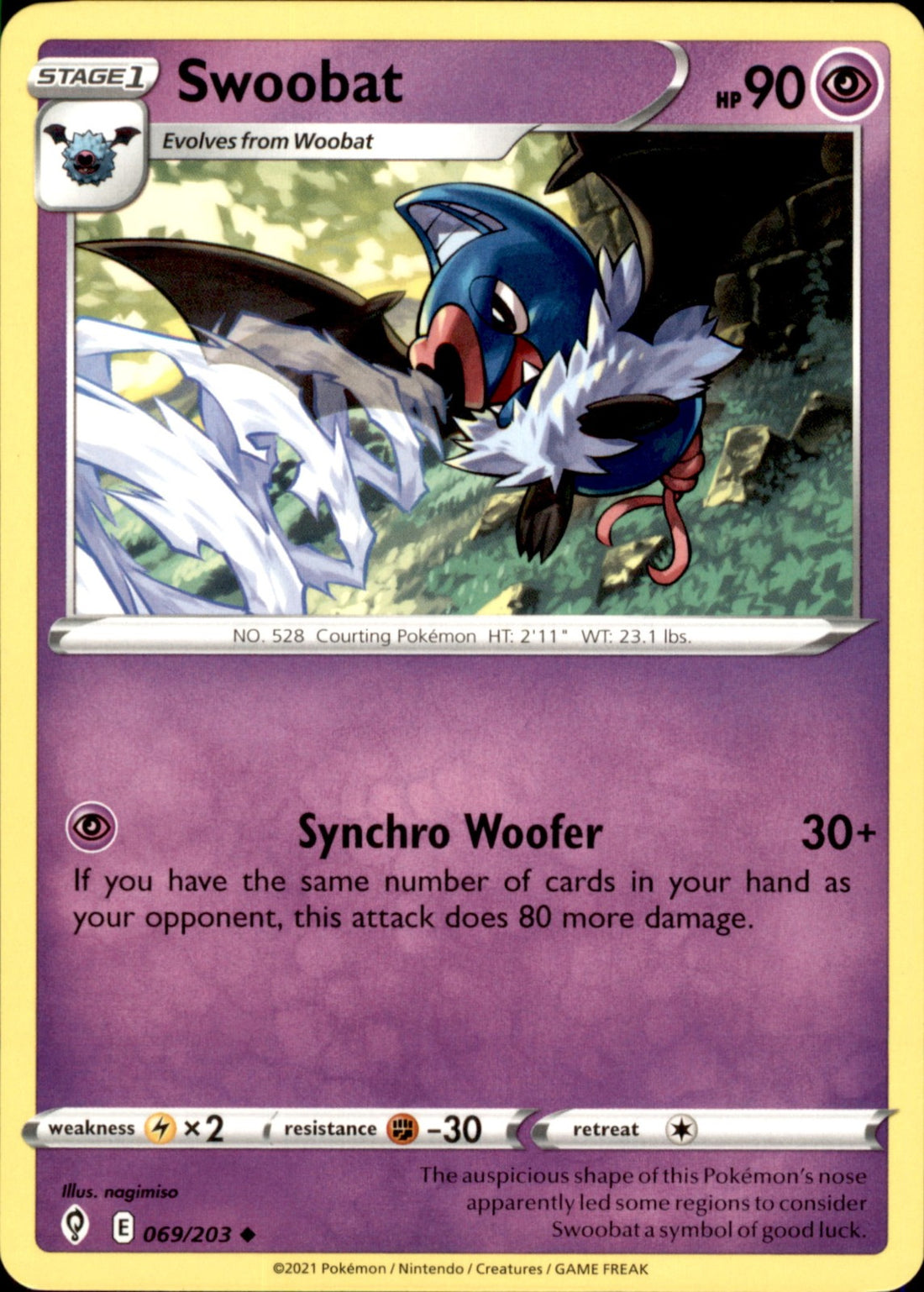 Swoobat Uncommon SWSH07: Evolving Skies 069/203 NM