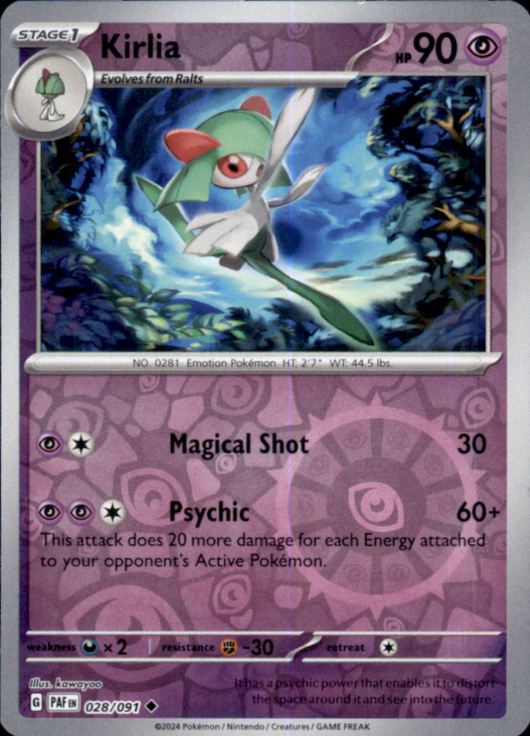 Kirlia Reverse Holo Uncommon SV: Paldean Fates 028/091 NM