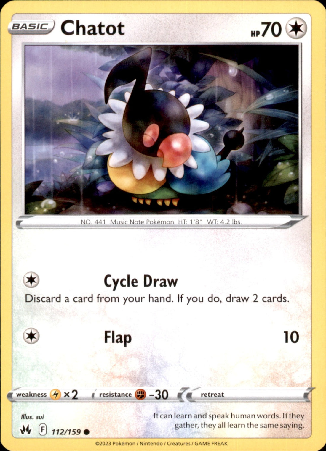 Chatot Common SWSH: Crown Zenith 112/159 NM