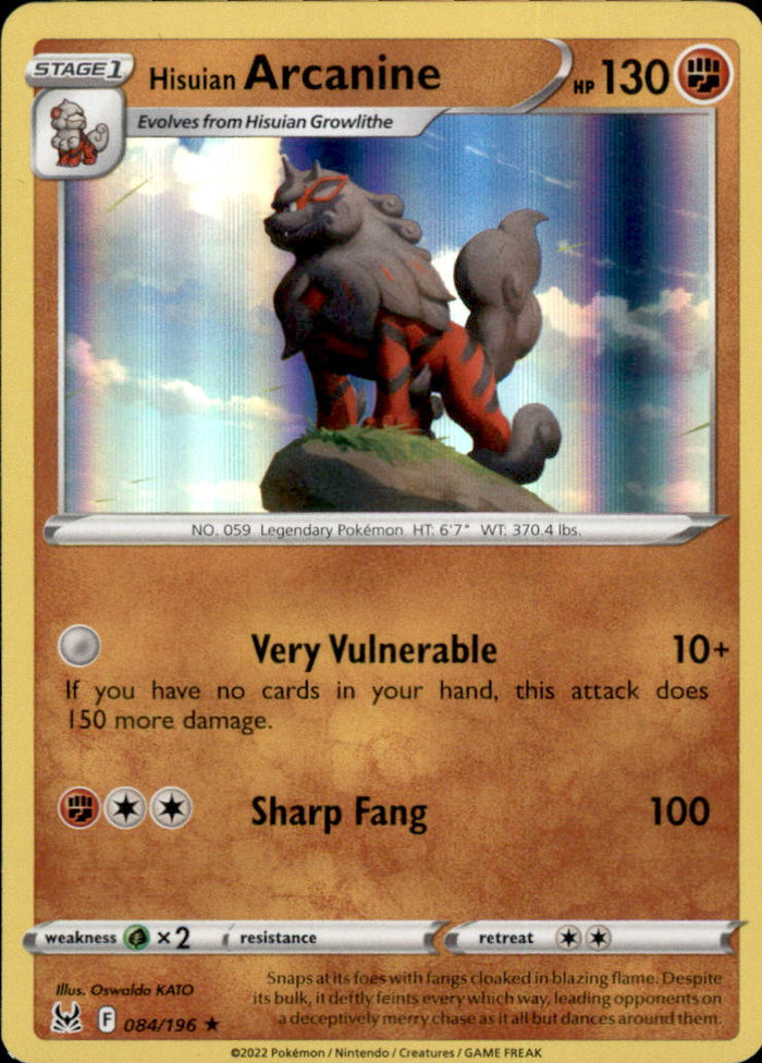 Hisuian Arcanine Holo Rare SWSH11: Lost Origin 084/196 NM