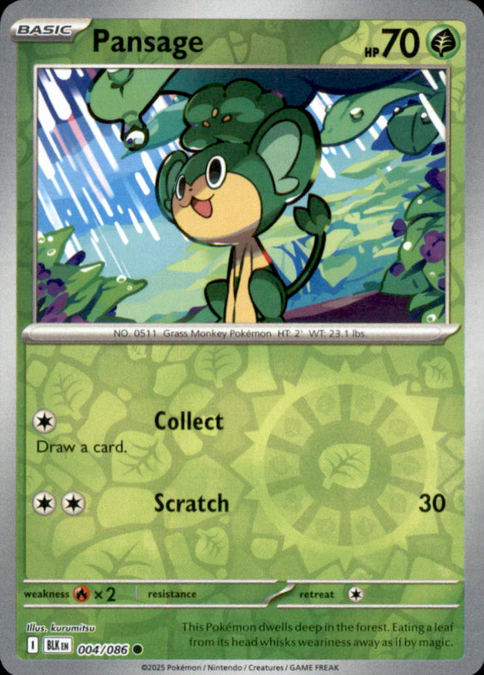 Pansage Reverse Holo Common SV: Black Bolt 004/086 NM