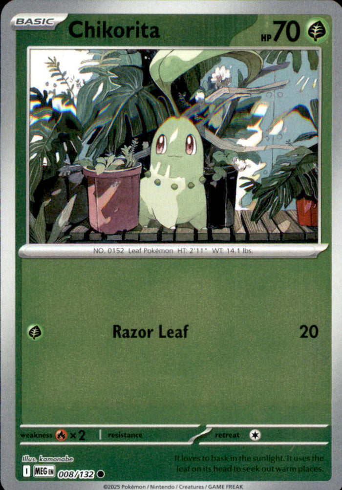 Chikorita Reverse Holo Common ME01: Mega Evolution 008/132 NM