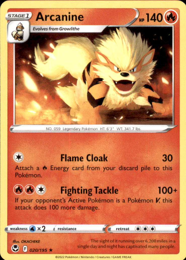Arcanine Rare SWSH12: Silver Tempest 020/195 NM