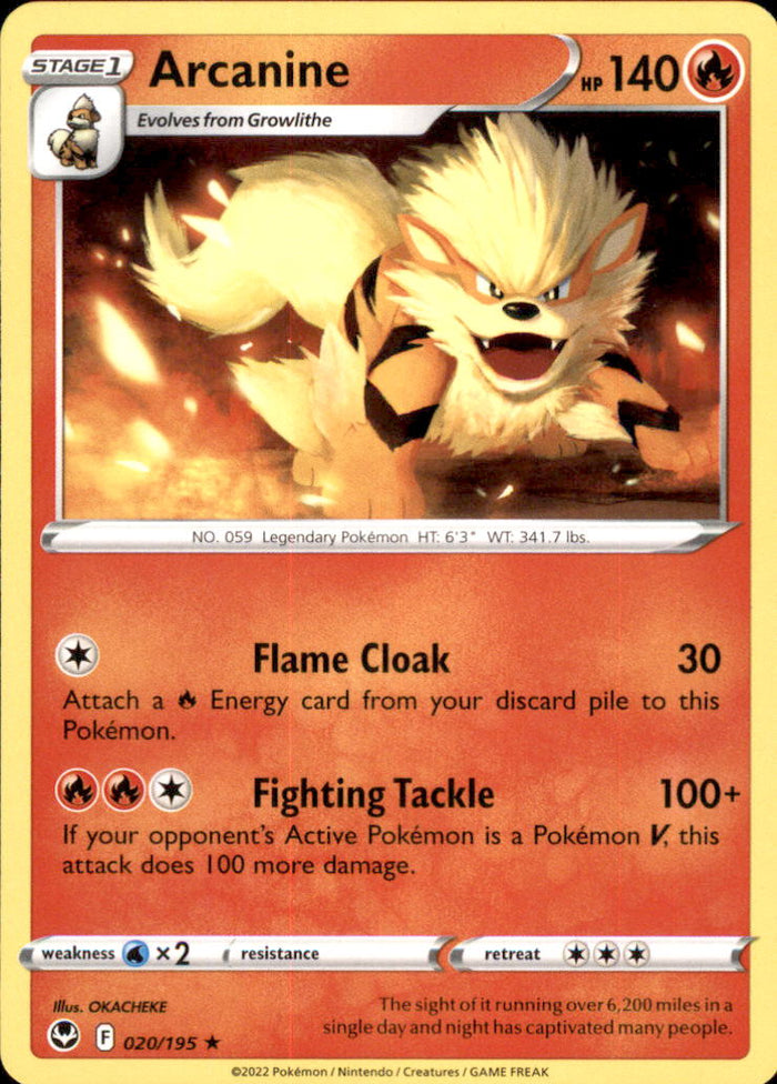 Arcanine Rare SWSH12: Silver Tempest 020/195 NM