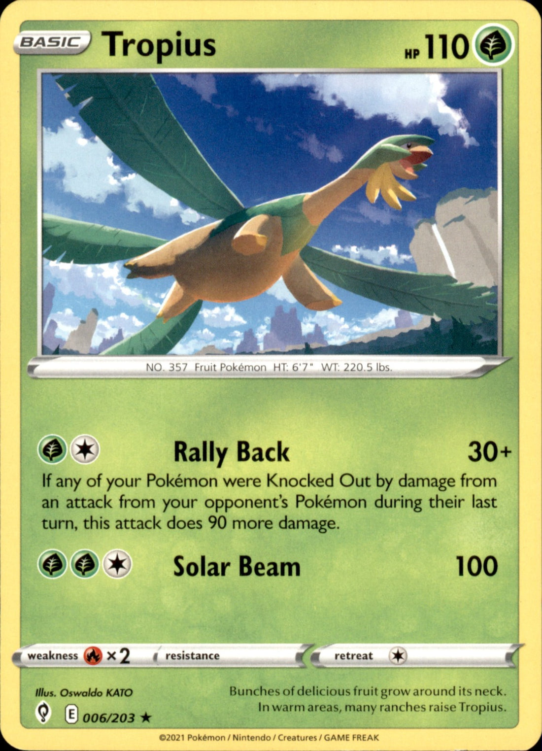 Tropius Rare SWSH07: Evolving Skies 006/203 NM