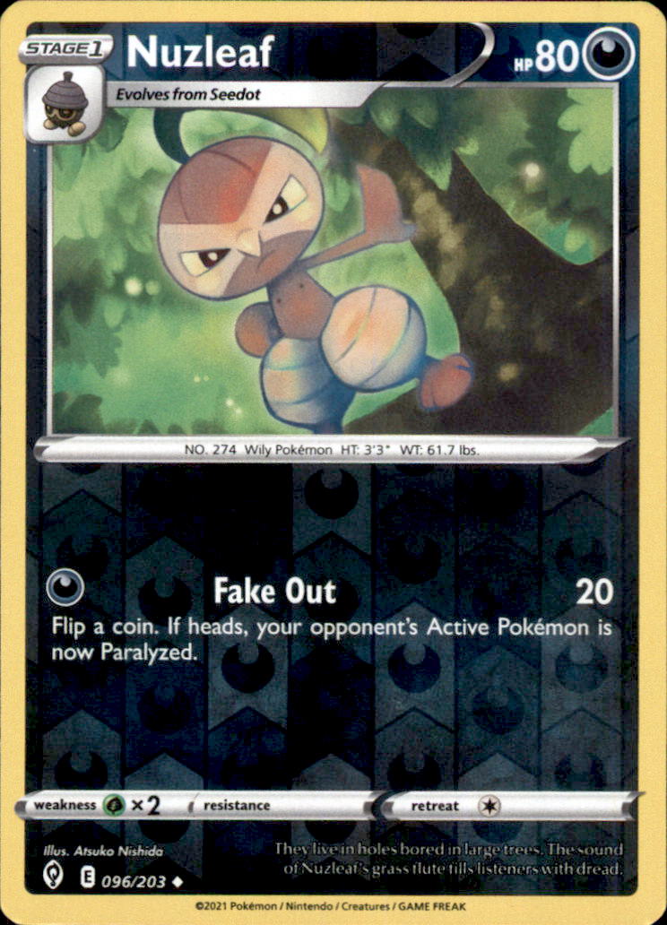 Nuzleaf Reverse Holo Uncommon SWSH07: Evolving Skies 096/203 NM
