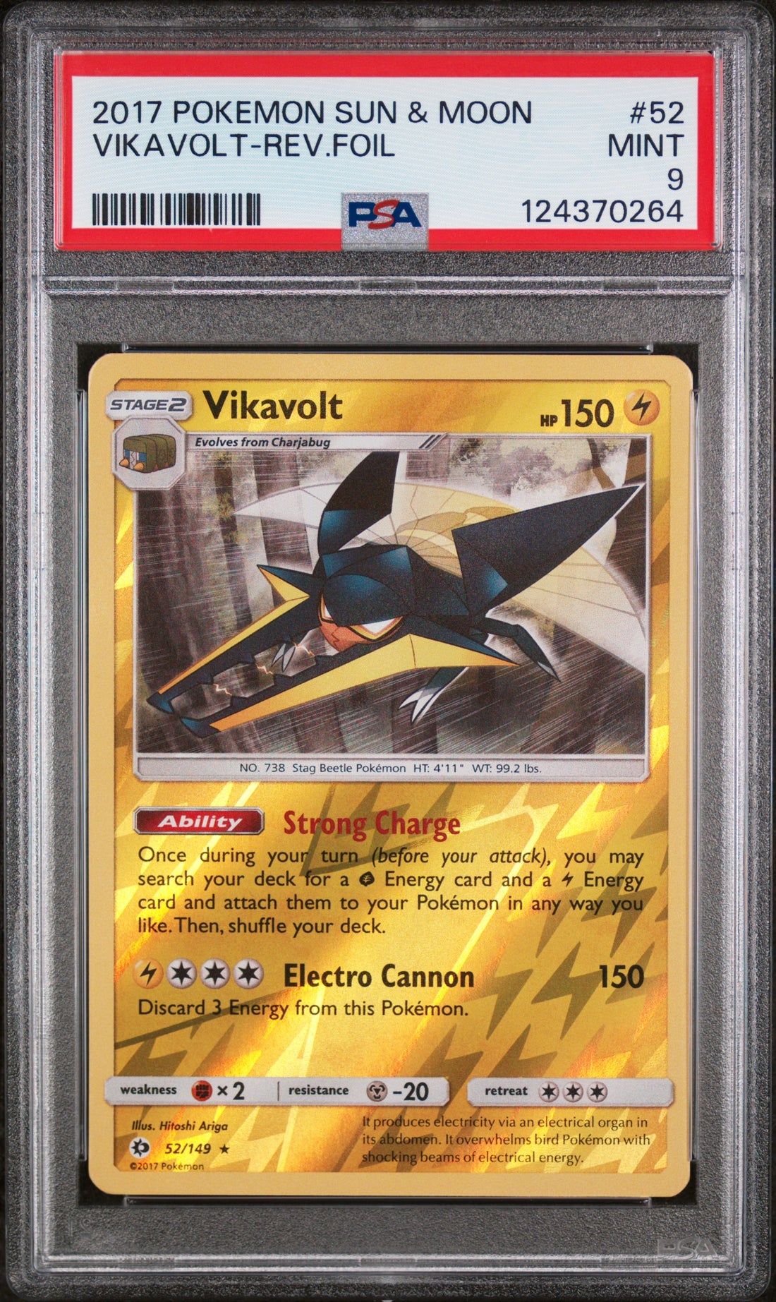 Vikavolt-Rev.Foil Pokemon Sun & Moon 52 NM PSA 9