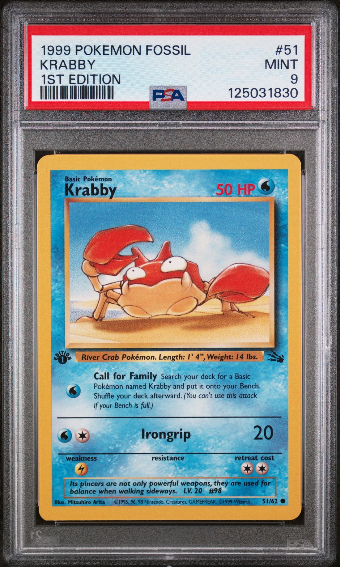 Krabby 1st Edition Pokemon Fossil 51 NM PSA 9