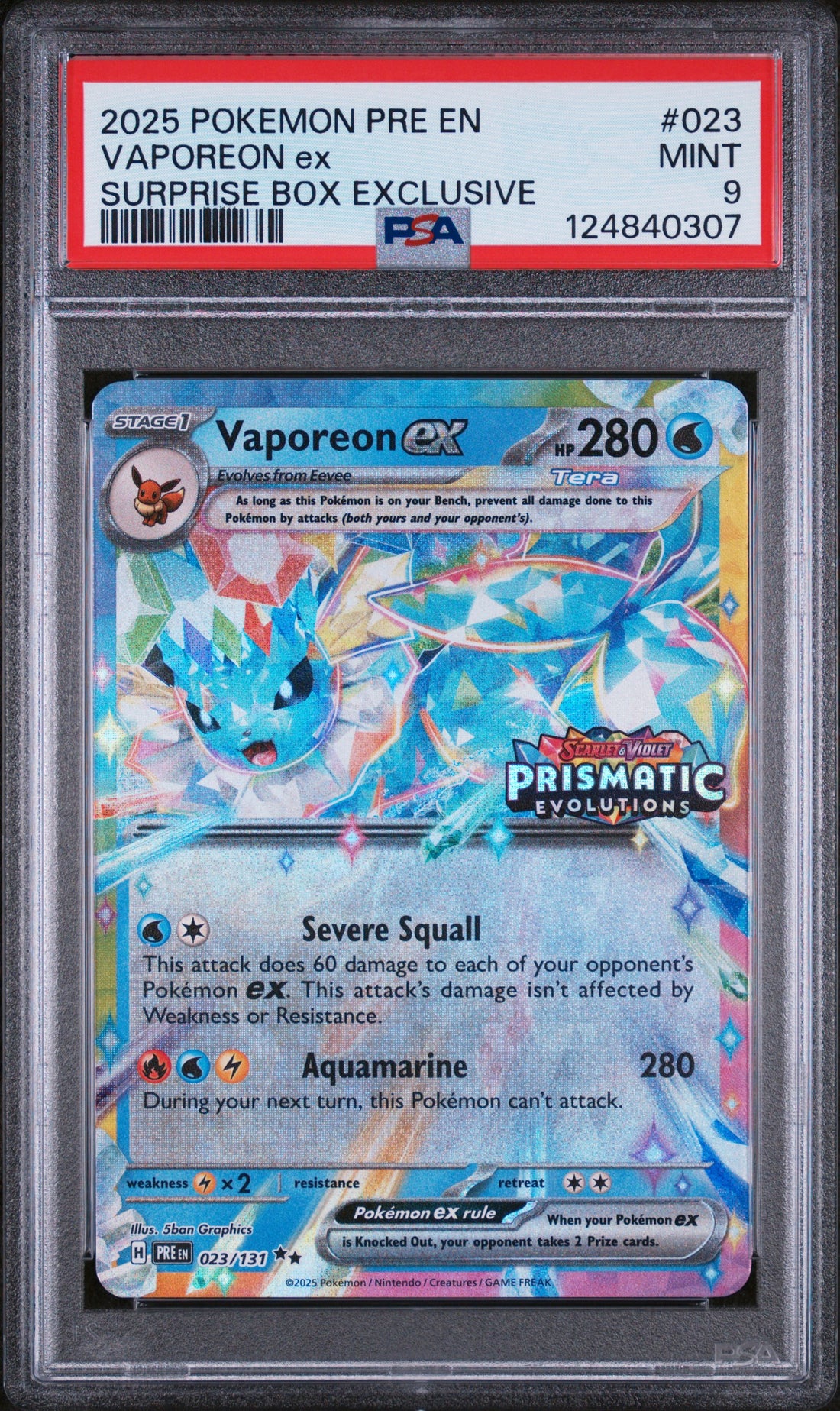 Vaporeon Ex Surprise Box Exclusive Pokemon Pre En-Prismatic Evolutions 023 NM PS