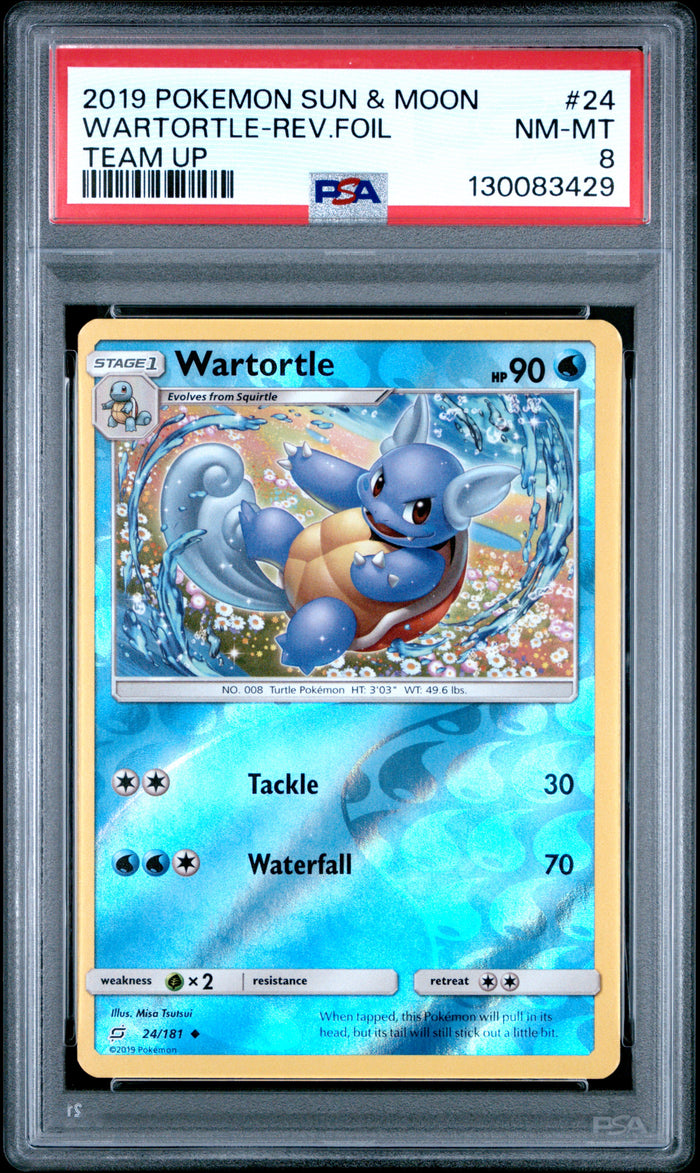Wartortle-Rev.Foil Team Up Pokemon Sun & Moon Team Up 24 NM PSA 8