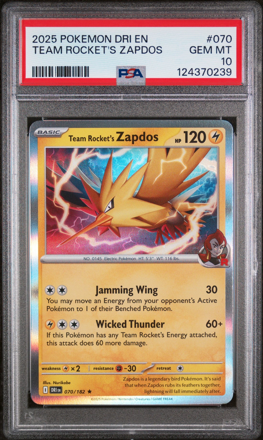Team Rocket'S Zapdos Pokemon Dri En-Destined Rivals 070 NM PSA 10