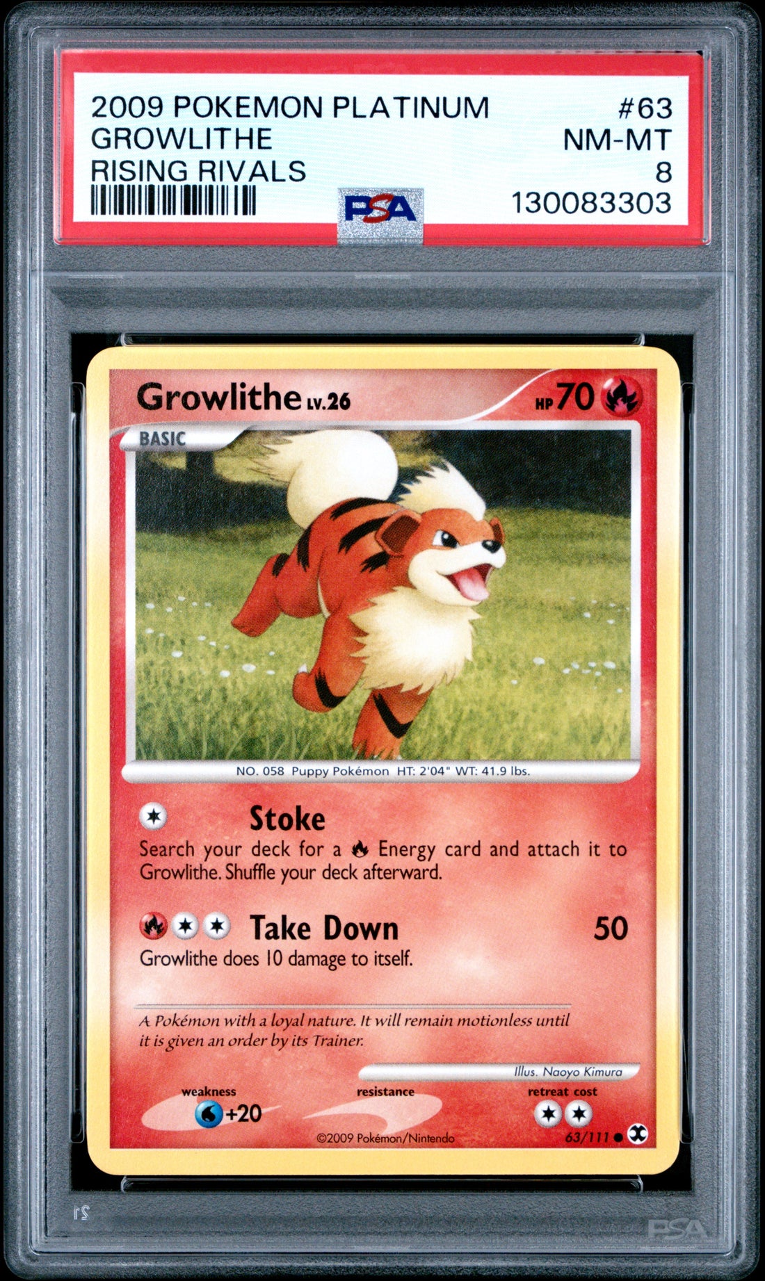 Growlithe Rising Rivals Pokemon Platinum Rising Rivals 63 NM PSA 8