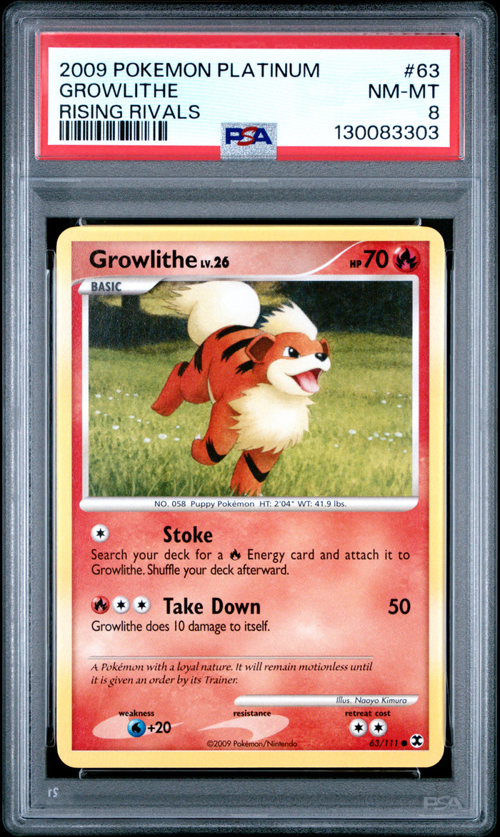 Growlithe Rising Rivals Pokemon Platinum Rising Rivals 63 NM PSA 8