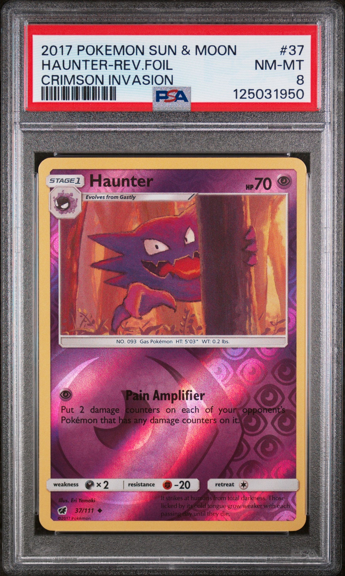 Haunter-Rev.Foil Crimson Invasion Pokemon Sun & Moon Crimson Invasion 37 PSA 8
