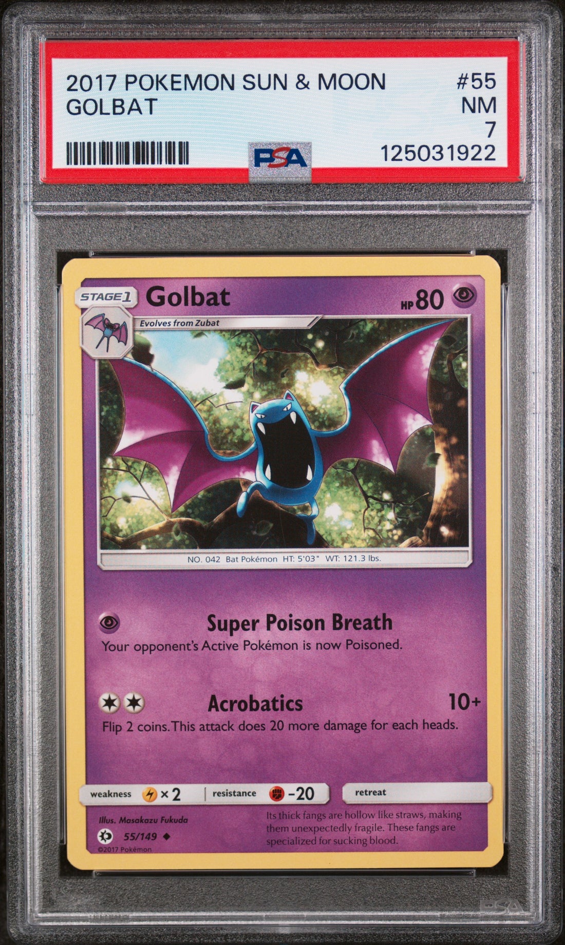 Golbat Pokemon Sun & Moon 55 NM PSA 7