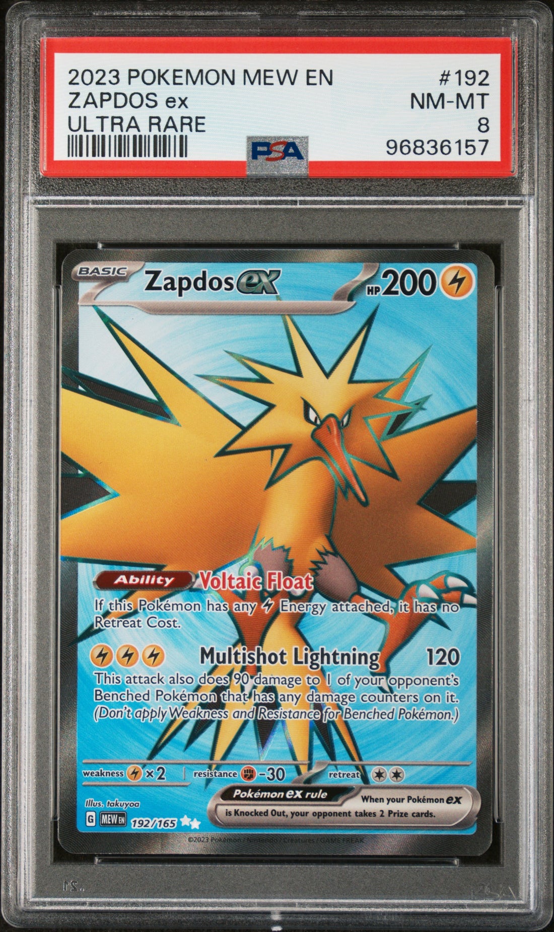 Zapdos Ex Ultra Rare Pokemon Mew En-151 192 NM PSA 8