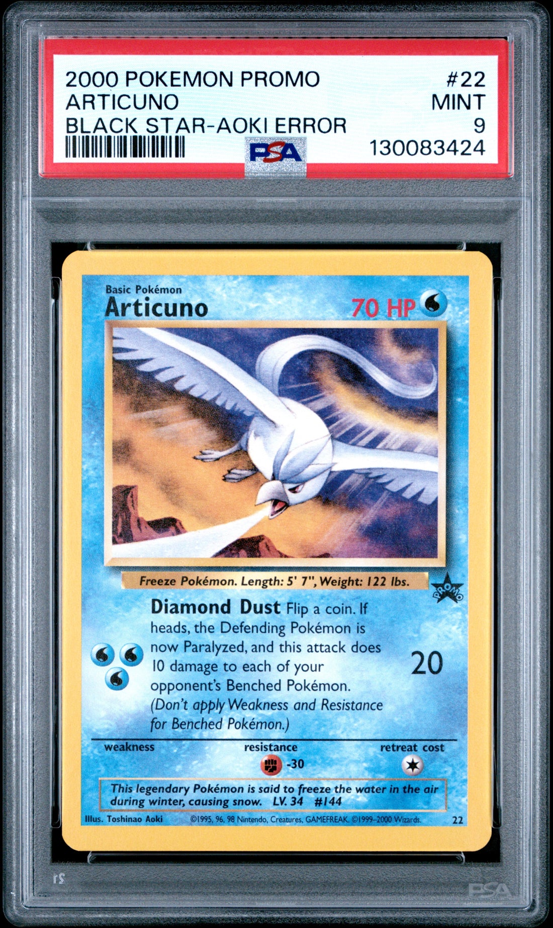 Articuno Black Star-Aoki Error Pokemon Promo Black Star 22 NM PSA 9