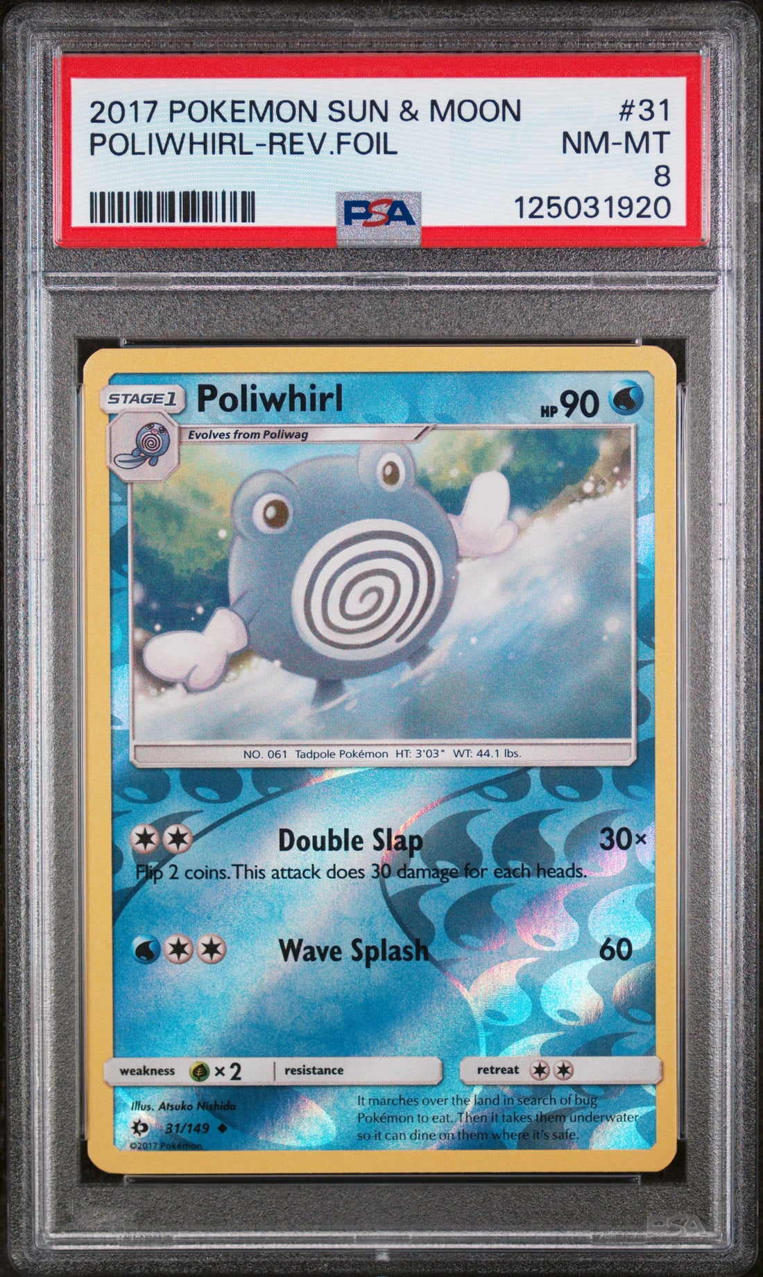 Poliwhirl-Rev.Foil Pokemon Sun & Moon 31 NM PSA 8