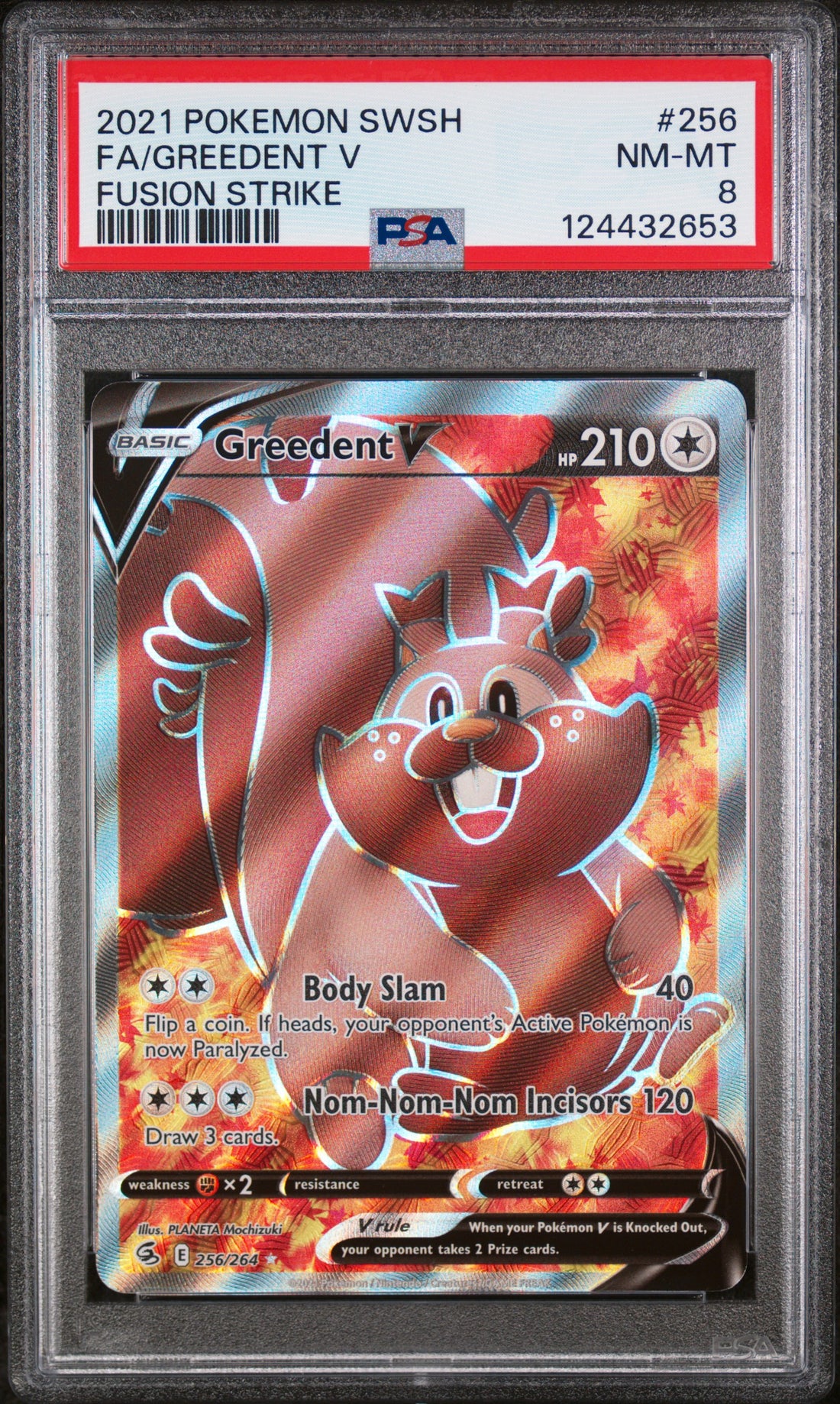 Fa/Greedent V Fusion Strike Pokemon Sword & Shield Fusion Strike 256 NM PSA 8