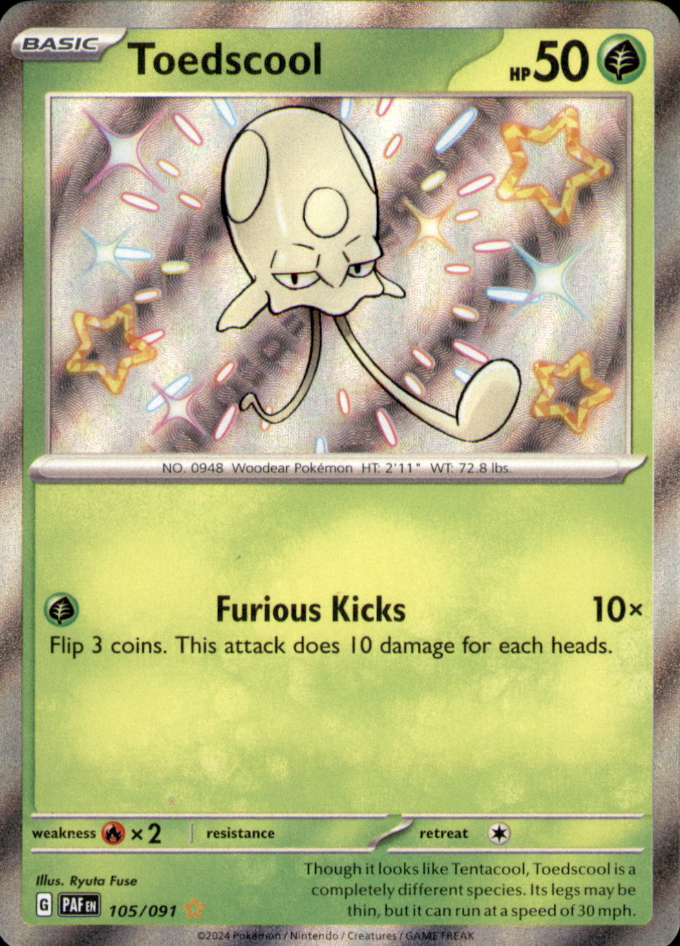 Toedscool Holo Shiny Rare SV: Paldean Fates 105/091 NM
