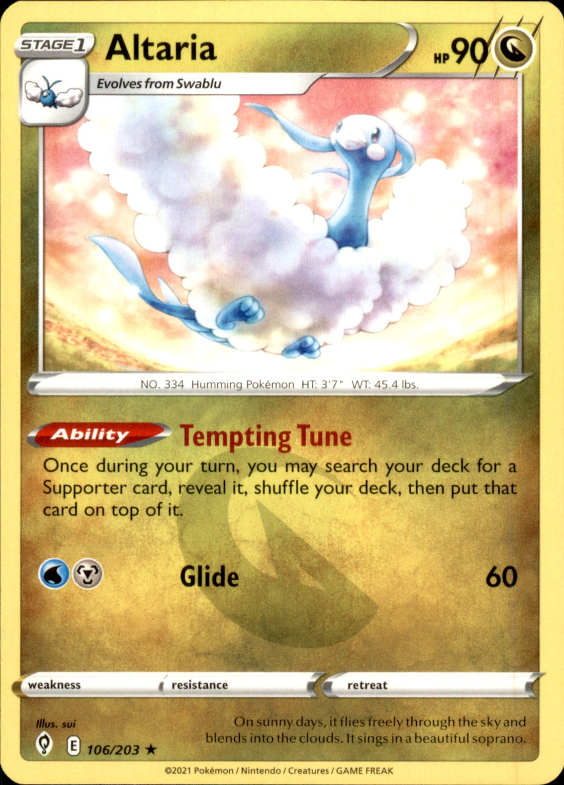 Altaria Rare SWSH07: Evolving Skies 106/203 NM