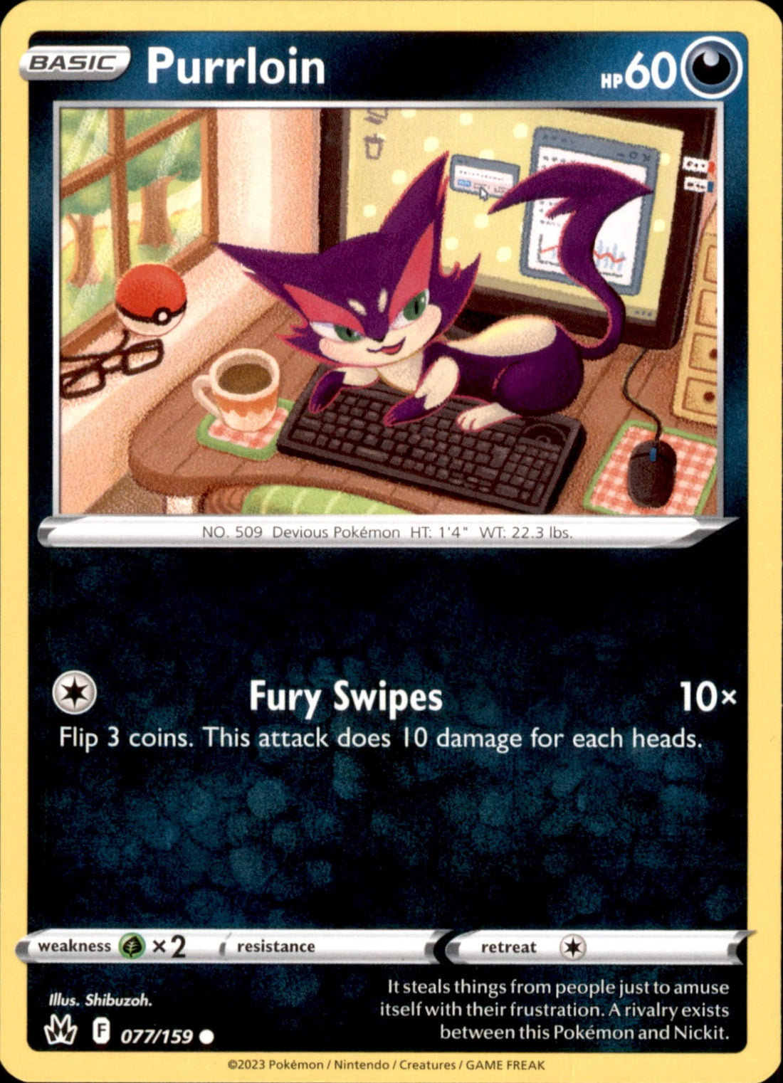 Purrloin Common SWSH: Crown Zenith 077/159 NM