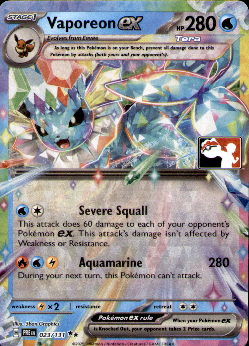 Vaporeon ex Holo Double Rare Prize Pack Series Cards 023/131 NM