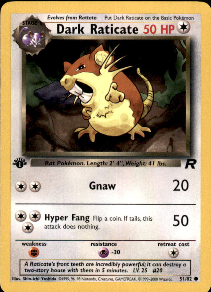 Dark Raticate 1st Edition Common Team Rocket 51/82 NM