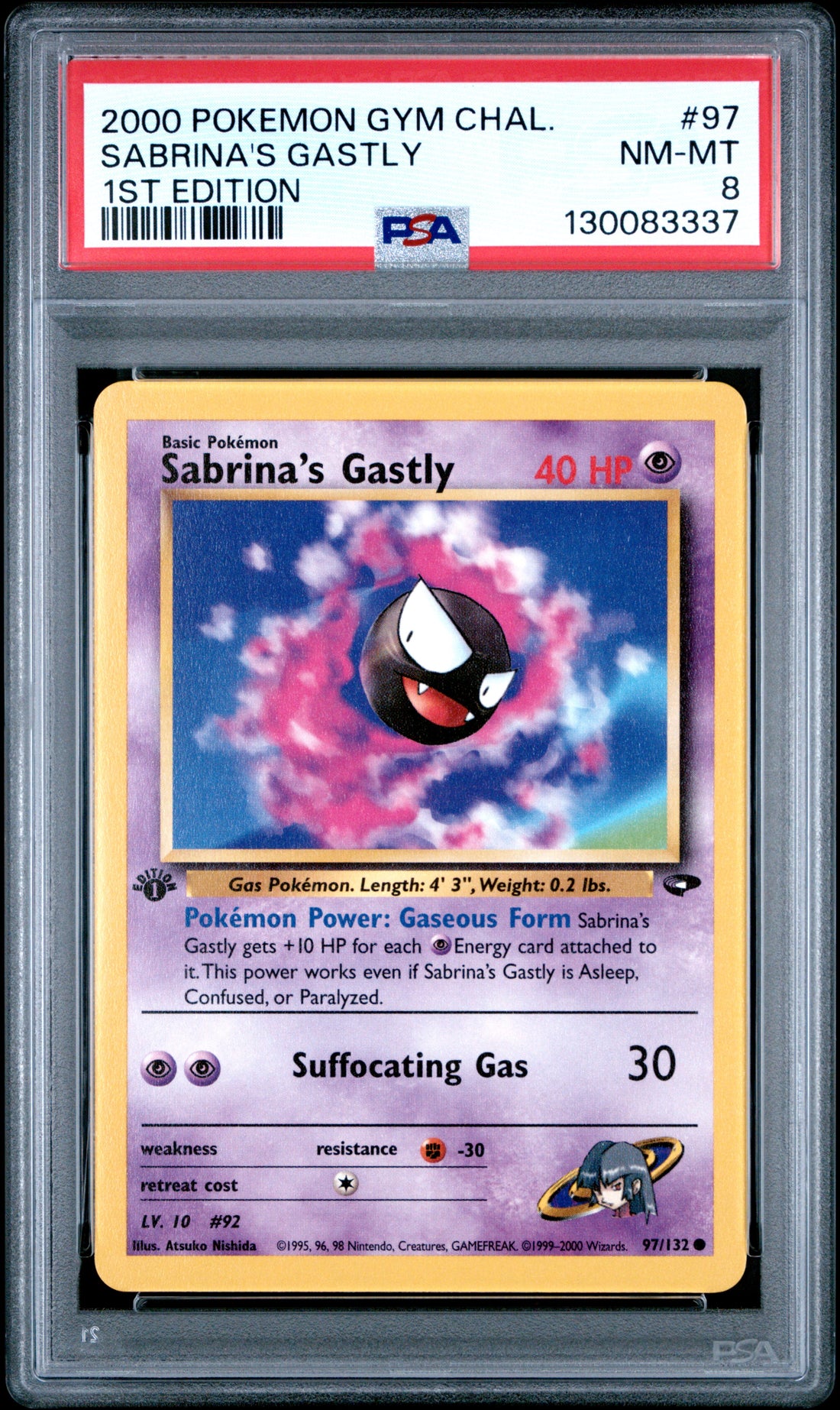 Sabrina'S Gastly 1st Edition Pokemon Gym Challenge 97 NM PSA 8