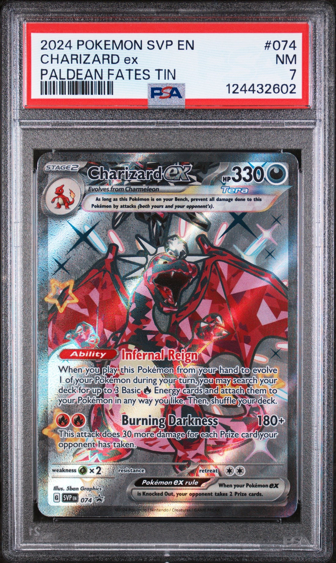 Charizard Ex Paldean Fates Tin Pokemon Svp En-Sv Black Star Promo 074 NM PSA 7