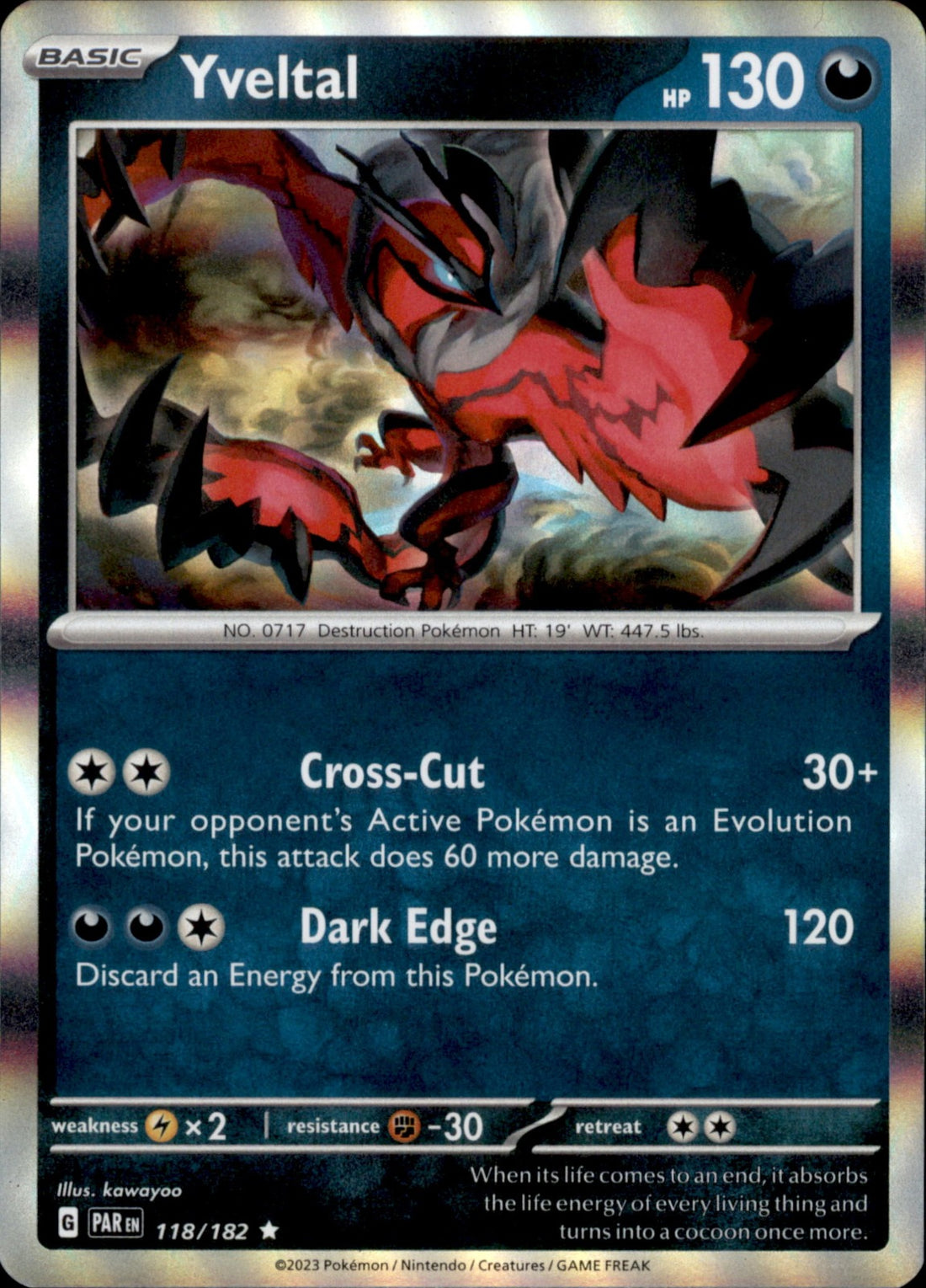 Yveltal Holo Rare SV04: Paradox Rift 118/182 NM