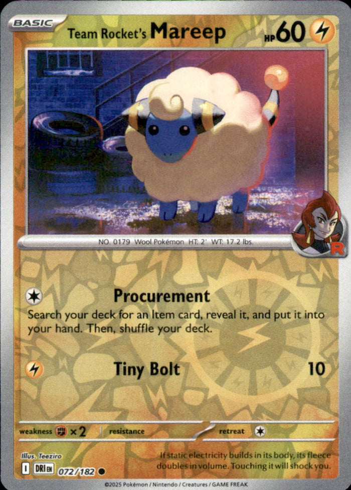 Team Rocket's Mareep Reverse Holo Common SV10: Destined Rivals 072/182 NM