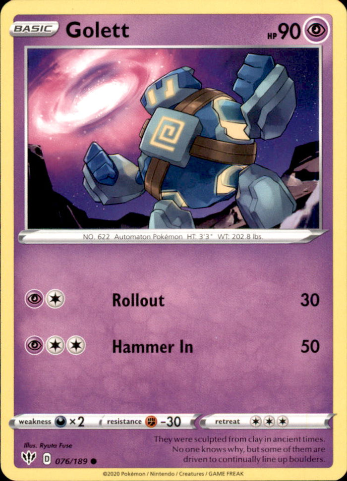 Golett Common SWSH03: Darkness Ablaze 076/189 NM