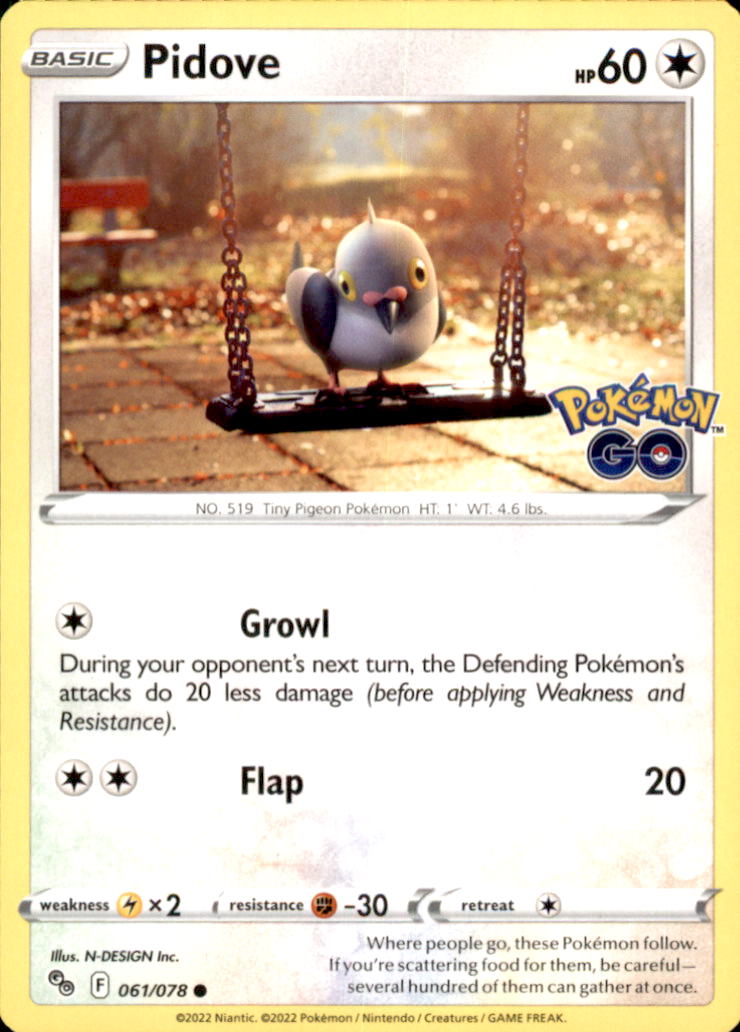 Pidove Common Pokemon GO 061/078 NM