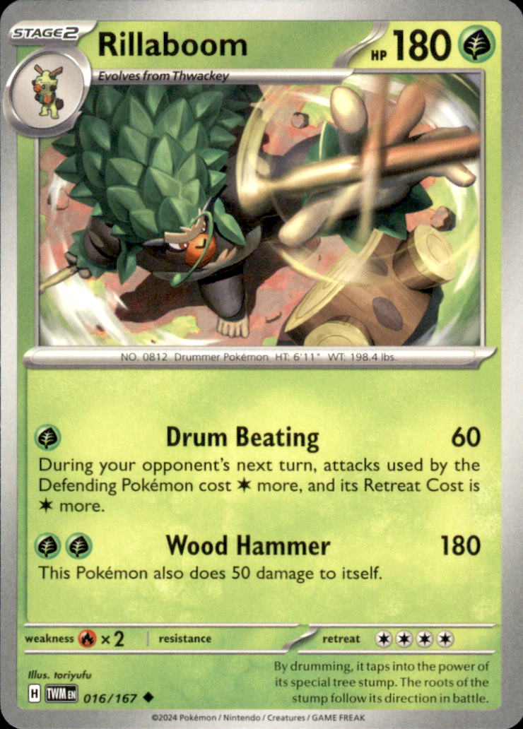 Rillaboom Uncommon SV06: Twilight Masquerade 016/167 NM