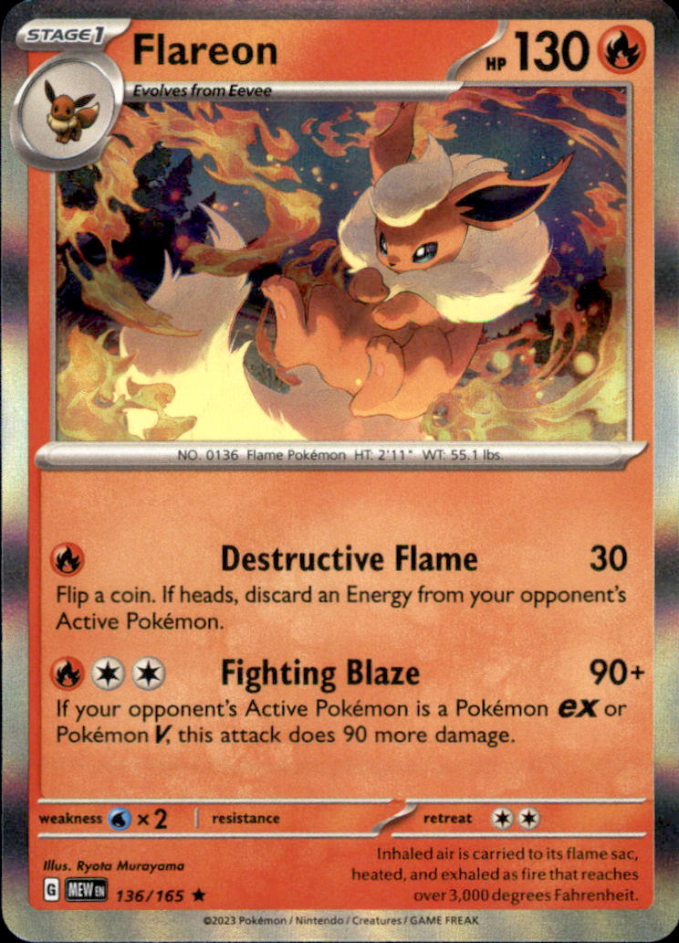 Flareon Holo Rare SV: Scarlet & Violet 151 136/165 NM