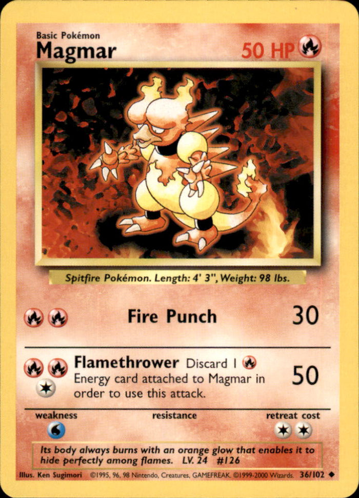 Magmar Uncommon Base Set 4th Print 036/102 NM