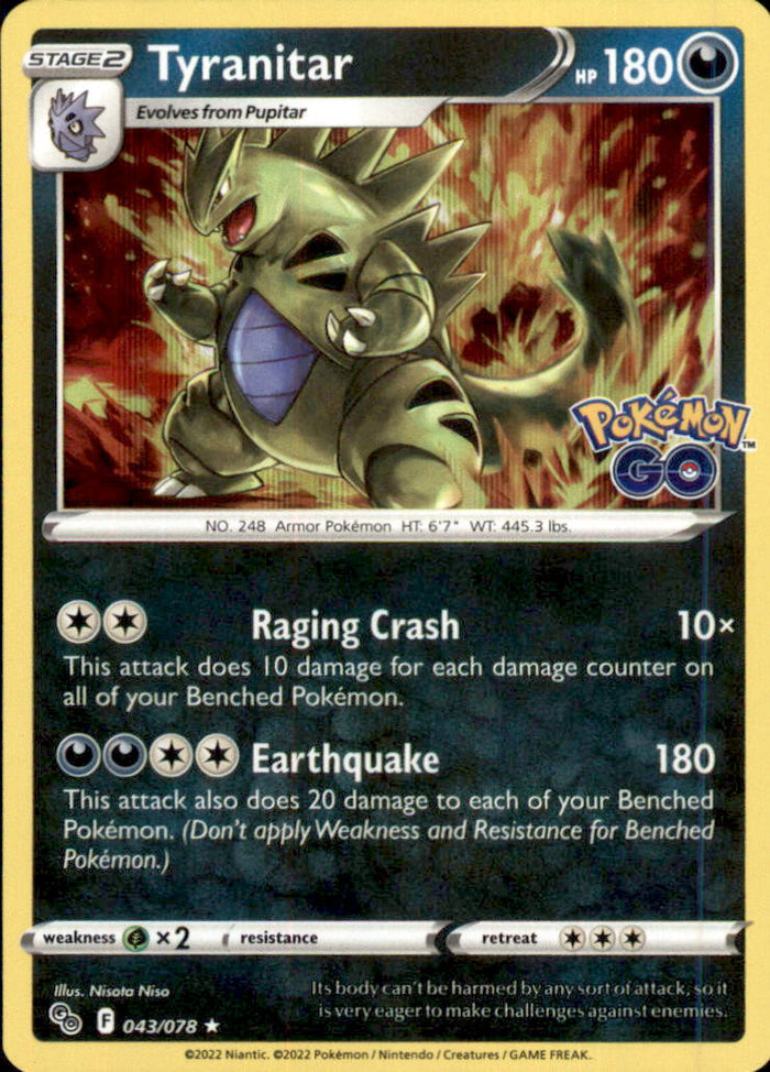 Tyranitar Holo Rare Pokemon GO 043/078 NM