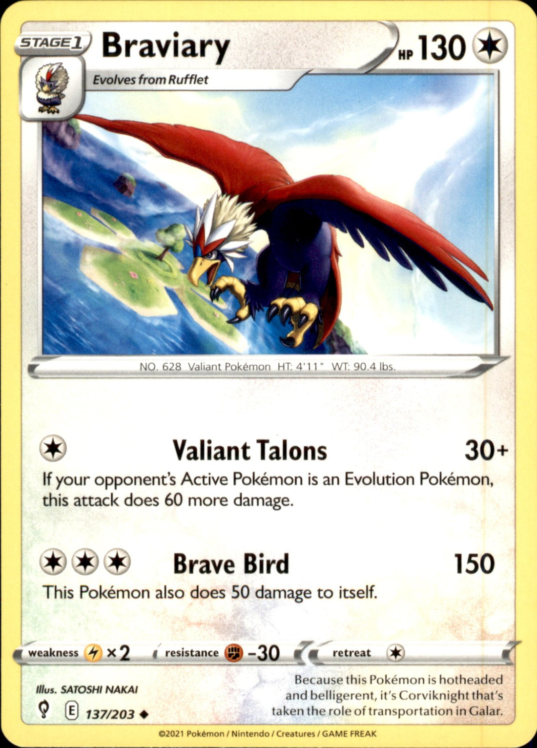 Braviary Uncommon SWSH07: Evolving Skies 137/203 NM