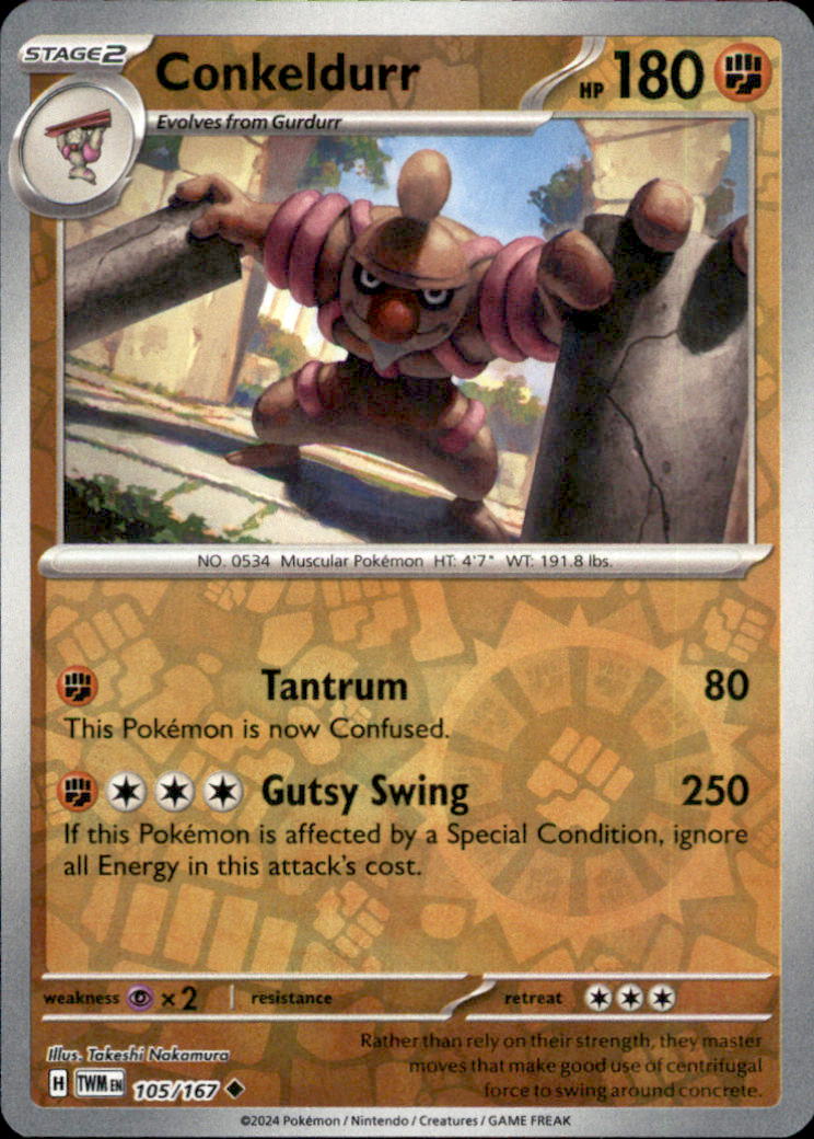 Conkeldurr Reverse Holo Uncommon SV06: Twilight Masquerade 105/167 NM