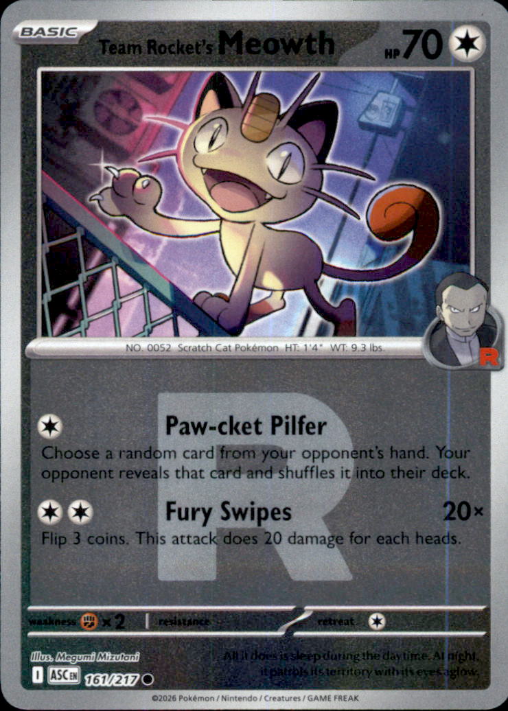 Team Rocket's Meowth (Team Rocket) Reverse Holo Common ME: Ascended Heroes 161/217 NM