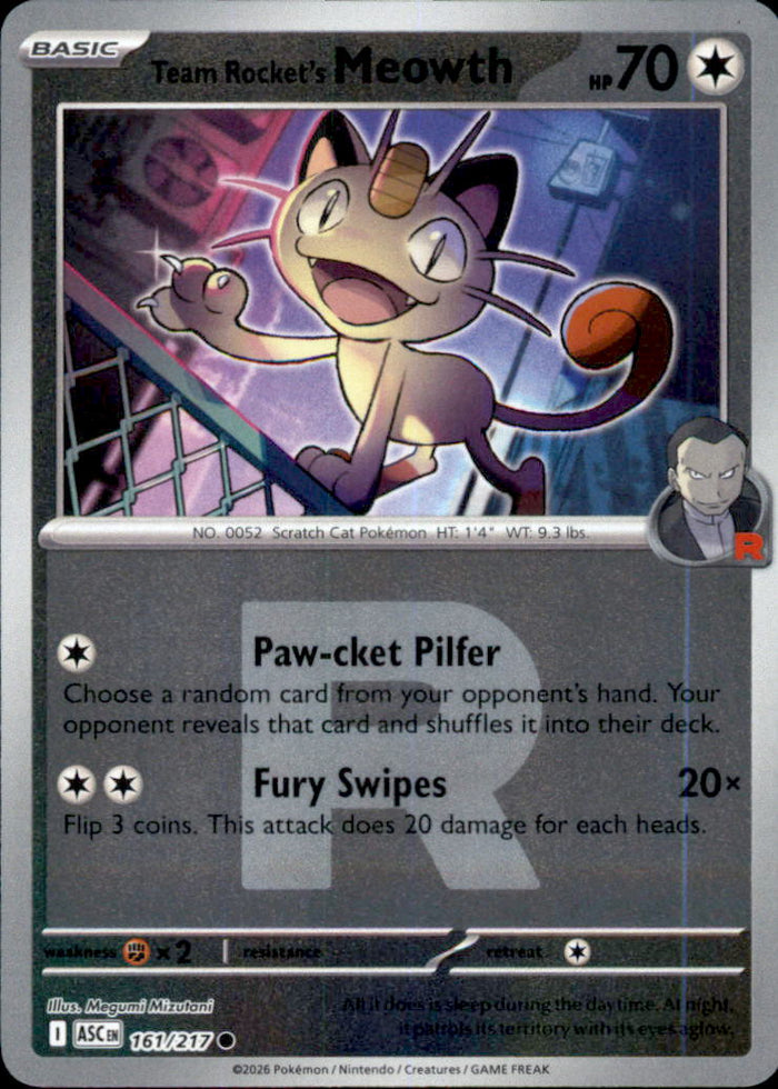Team Rocket's Meowth (Team Rocket) Reverse Holo Common ME: Ascended Heroes 161/217 NM