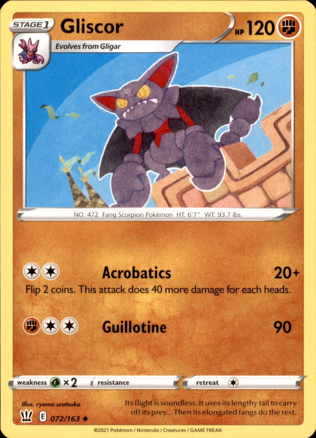 Gliscor Uncommon SWSH05: Battle Styles 072/163 NM