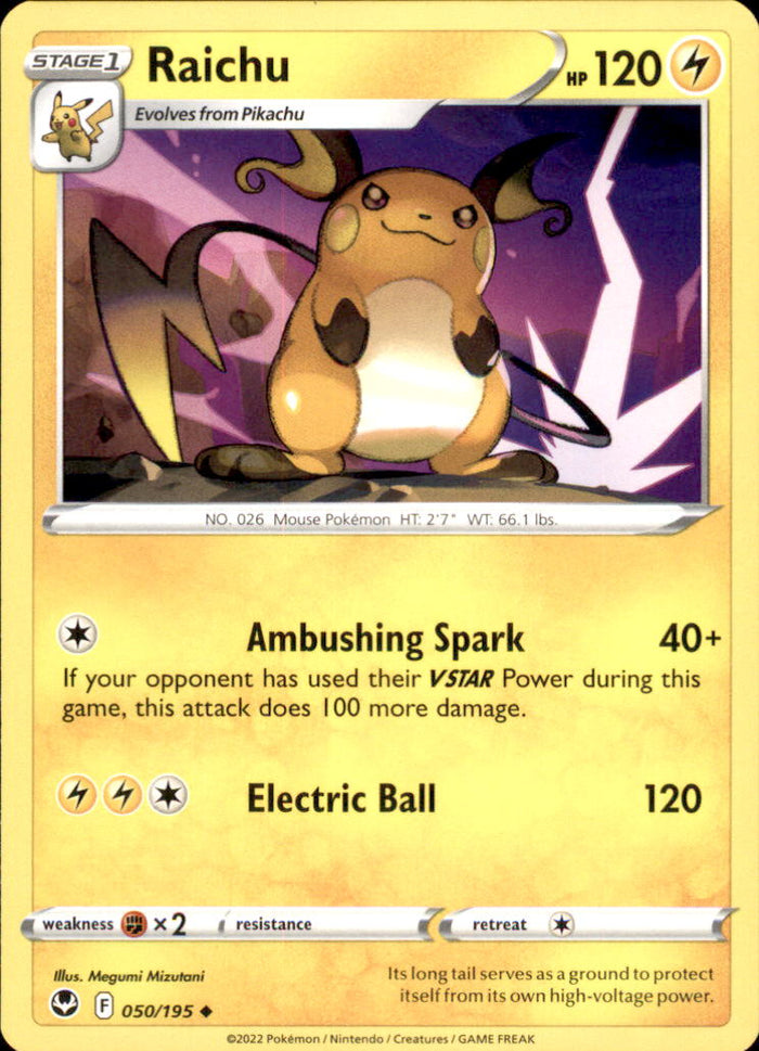 Raichu Uncommon SWSH12: Silver Tempest 050/195 NM