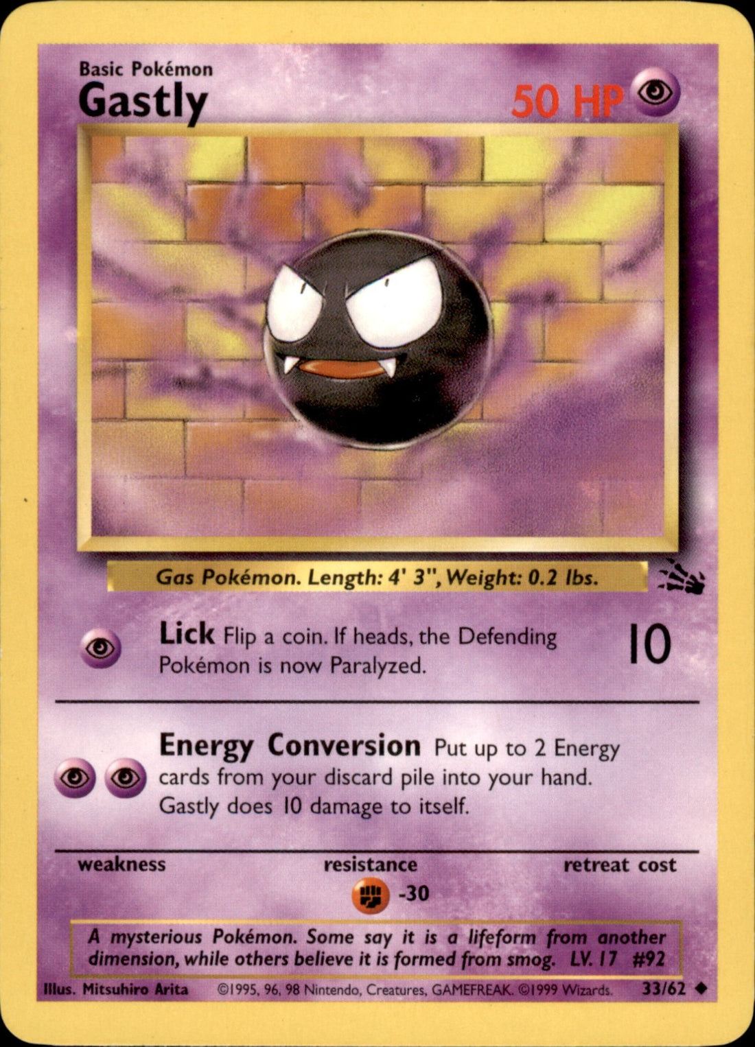 Gastly Unlimited Uncommon Fossil 33/62 LP