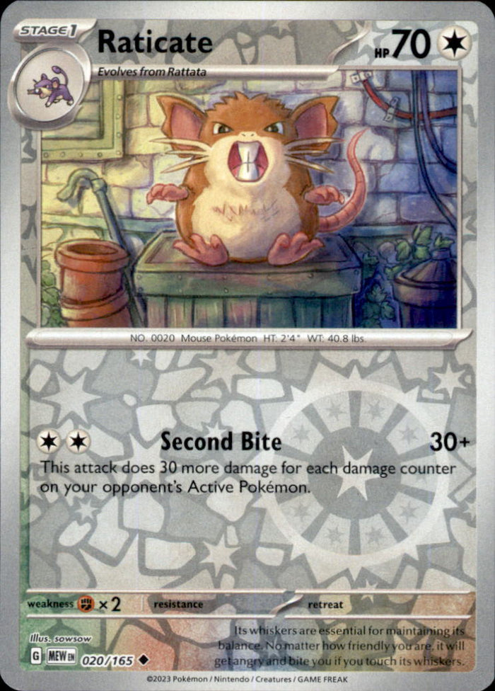 Raticate Reverse Holo Uncommon SV: Scarlet & Violet 151 020/165 NM