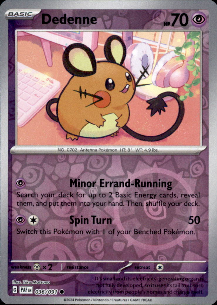 Dedenne Reverse Holo Common SV: Paldean Fates 036/091 NM