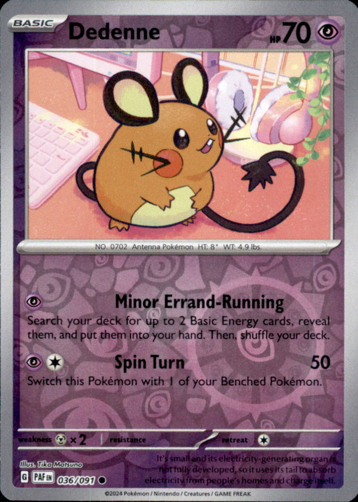 Dedenne Reverse Holo Common SV: Paldean Fates 036/091 NM