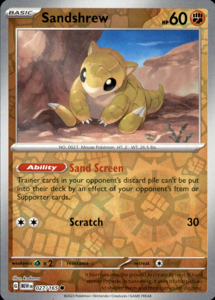 Sandshrew Reverse Holo Common SV: Scarlet & Violet 151 027/165 NM